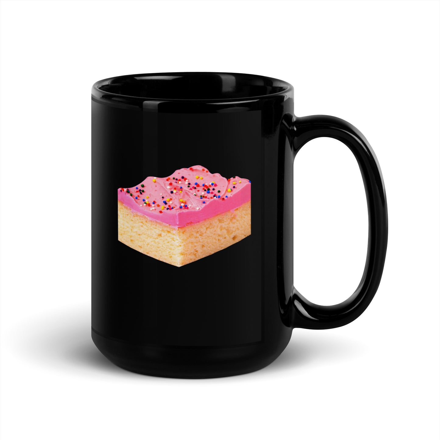Pink Cake Black Glossy Mug