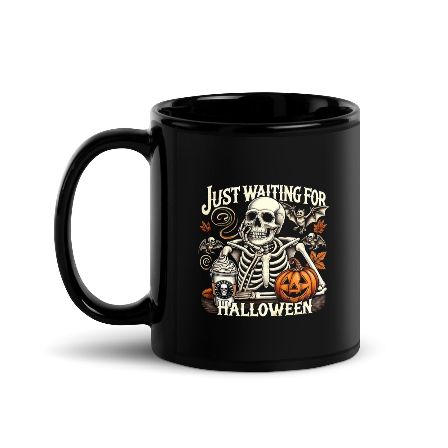 Just Waiting For Halloween - Black Glossy Mug