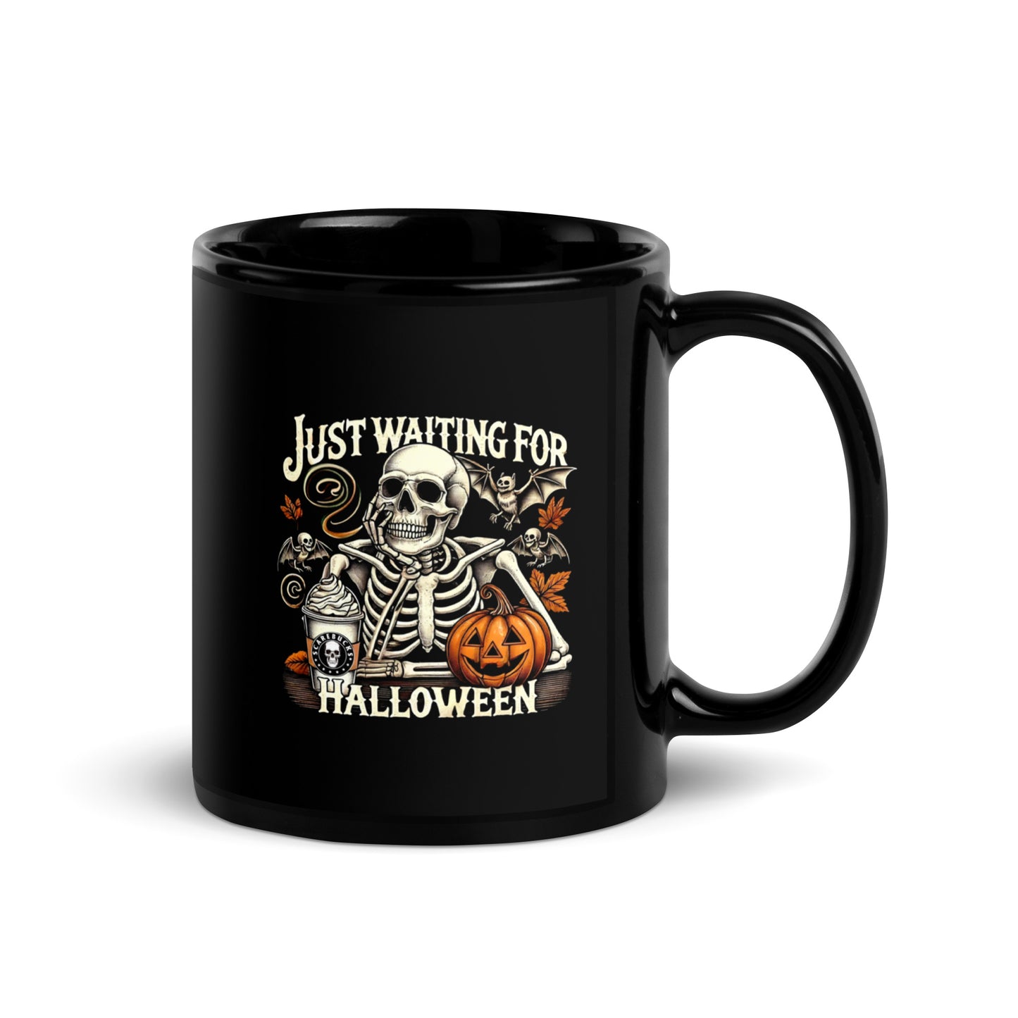 Just Waiting For Halloween - Black Glossy Mug