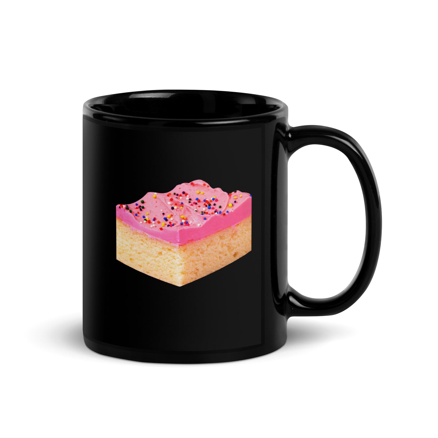 Pink Cake Black Glossy Mug