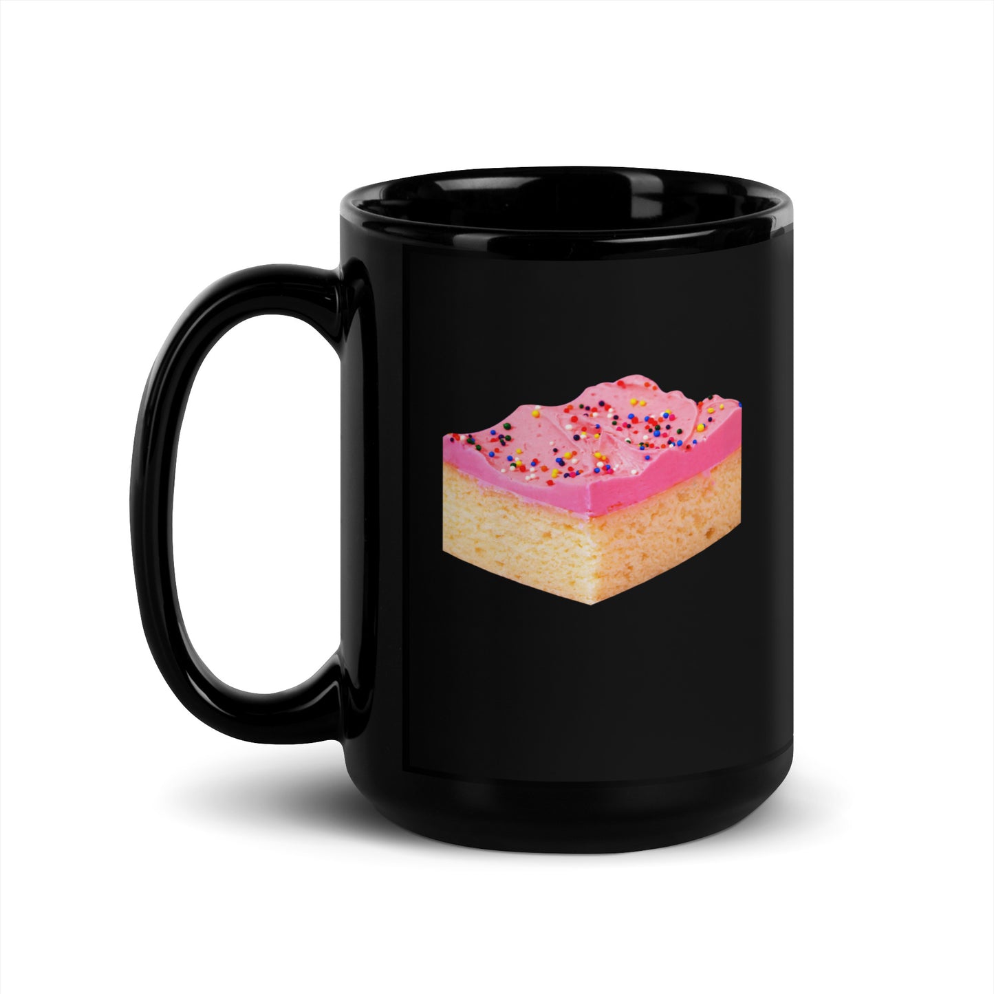 Pink Cake Black Glossy Mug