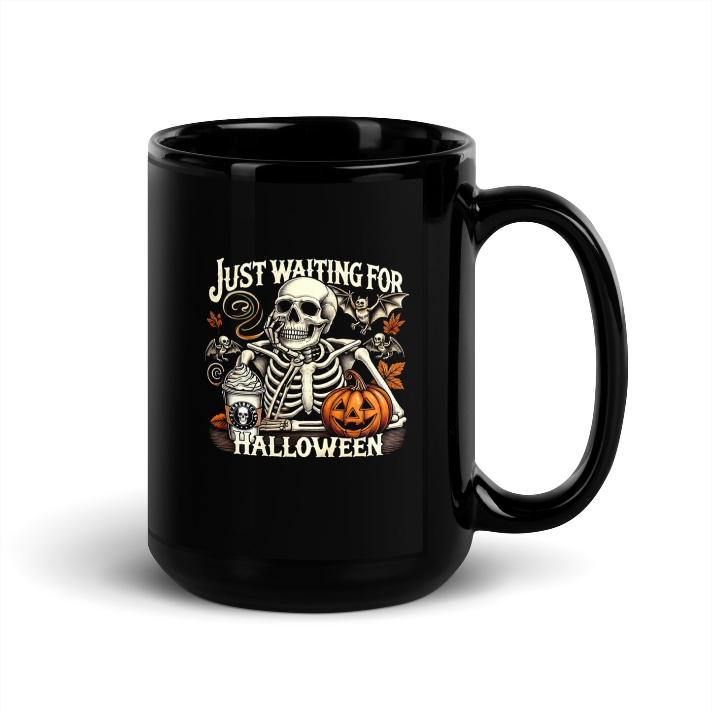 Just Waiting For Halloween - Black Glossy Mug